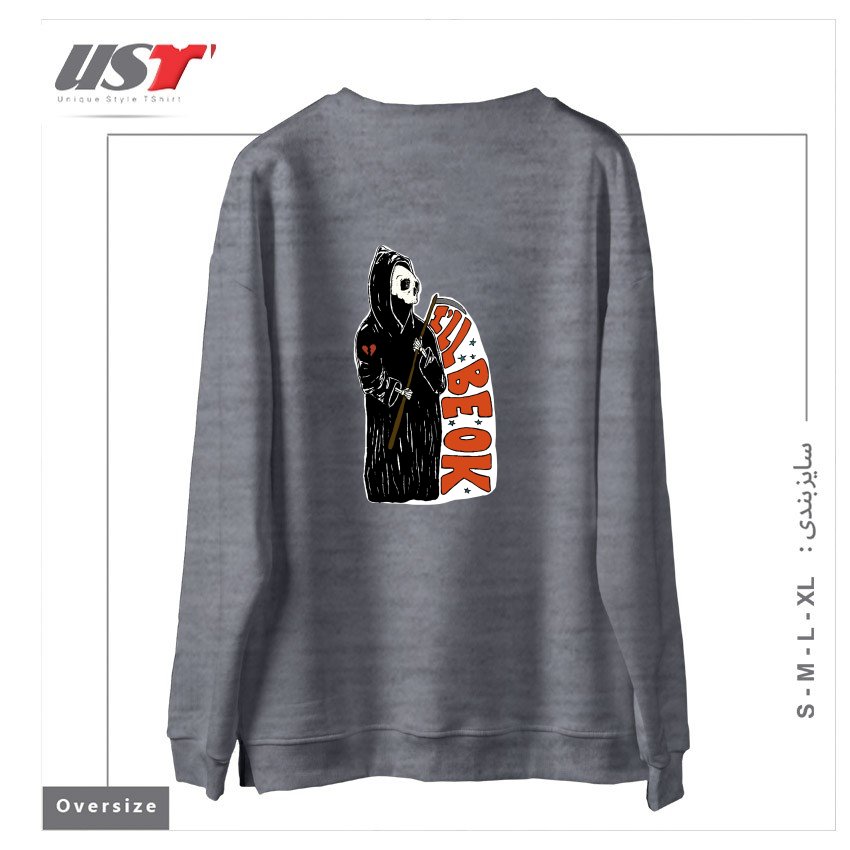 طرح GRIM REAPER HEARTBREAK سوییشرت اورسایزرنگ طوسی ملانژ