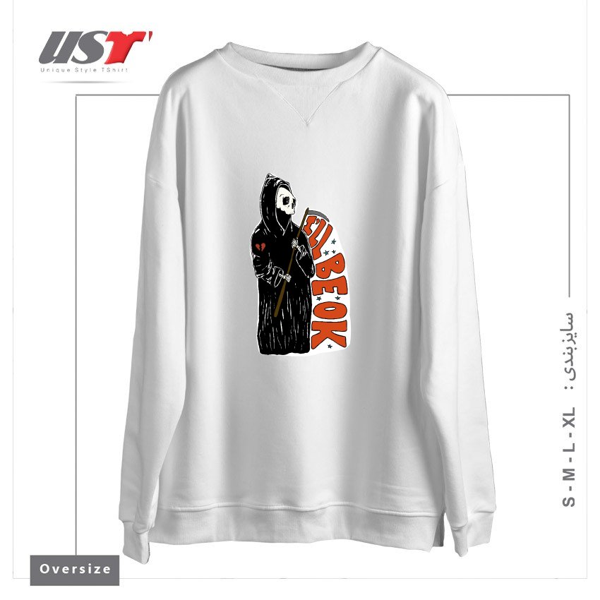 طرح GRIM REAPER HEARTBREAK سوییشرت اورسایزرنگ سفید
