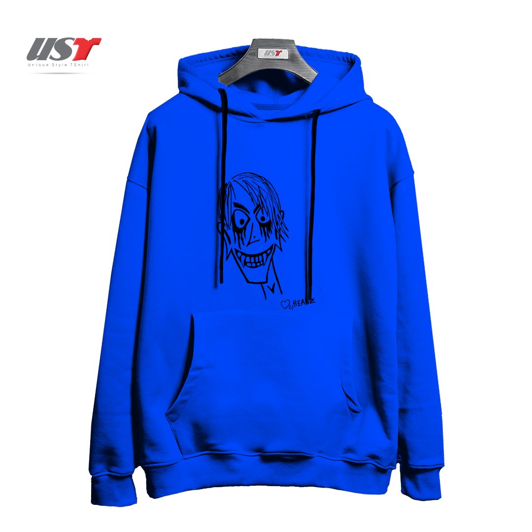 طرح HALLOWEEN DRAKE MAN هودی اورسایزرنگ آبی شالی