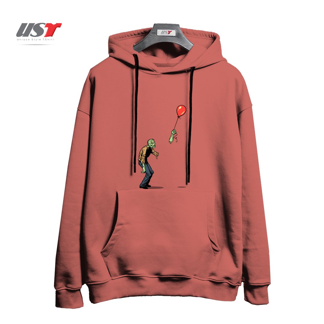 طرح HAPPINESS IS FLEETING هودی اورسایزرنگ آجری