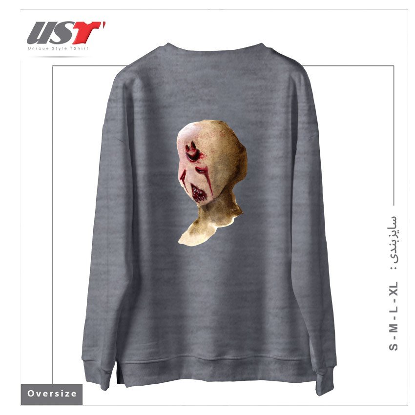 طرح HAPPY سوییشرت اورسایزرنگ طوسی ملانژ