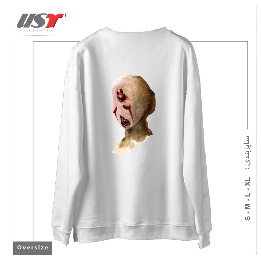 طرح HAPPY سوییشرت اورسایزرنگ سفید