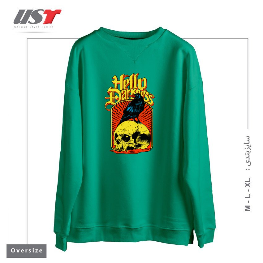 طرح HELLO DARKNESS سوییشرت اورسایزرنگ سبز سدری