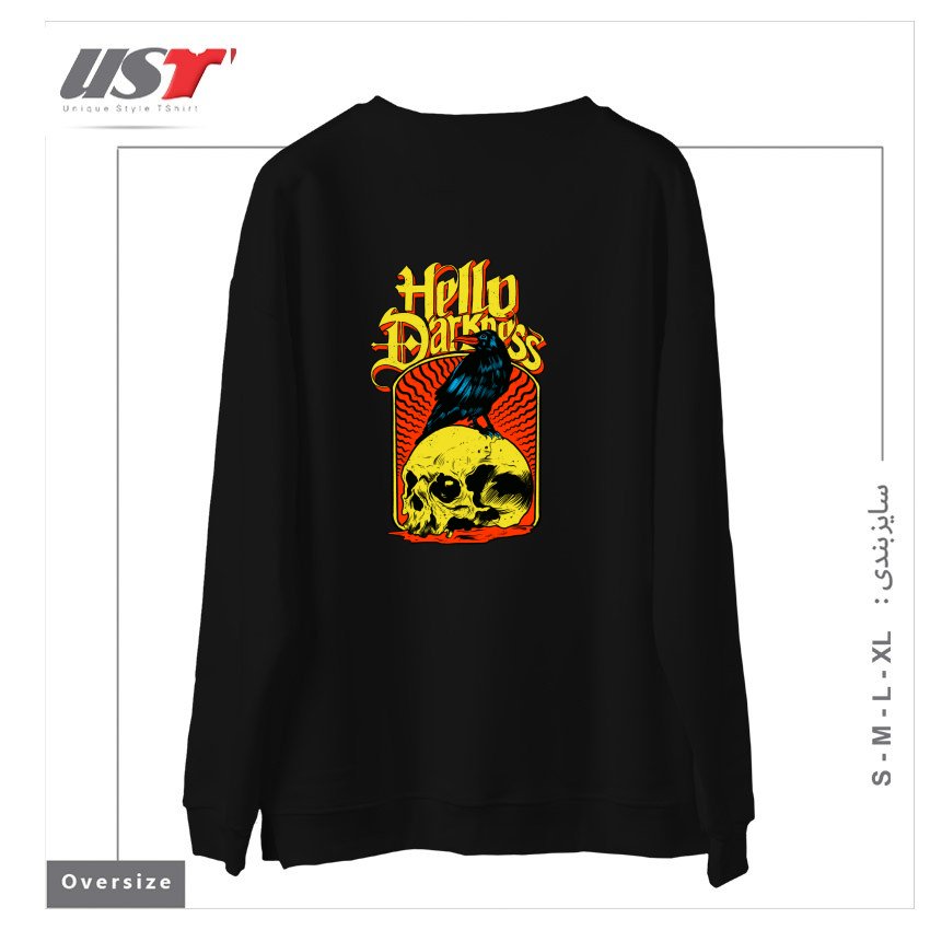 طرح HELLO DARKNESS سوییشرت اورسایزرنگ مشکی