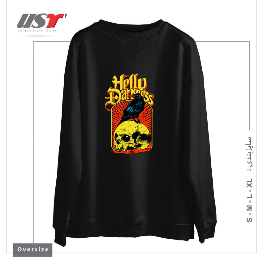 طرح HELLO DARKNESS سوییشرت اورسایزرنگ مشکی