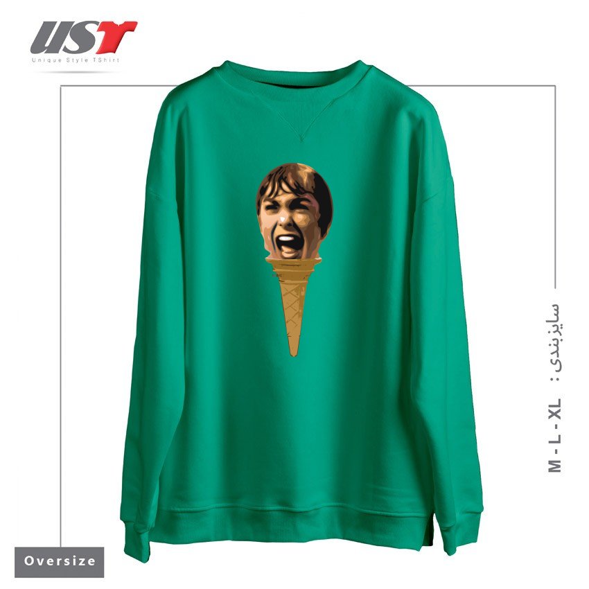 طرح I SCREAM ICE CREAM سوییشرت اورسایزرنگ سبز سدری