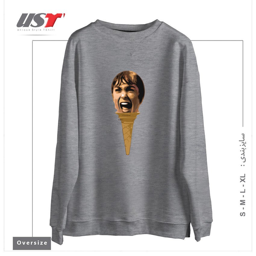 طرح I SCREAM ICE CREAM سوییشرت اورسایزرنگ طوسی ملانژ