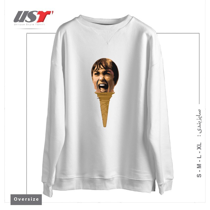 طرح I SCREAM ICE CREAM سوییشرت اورسایزرنگ سفید