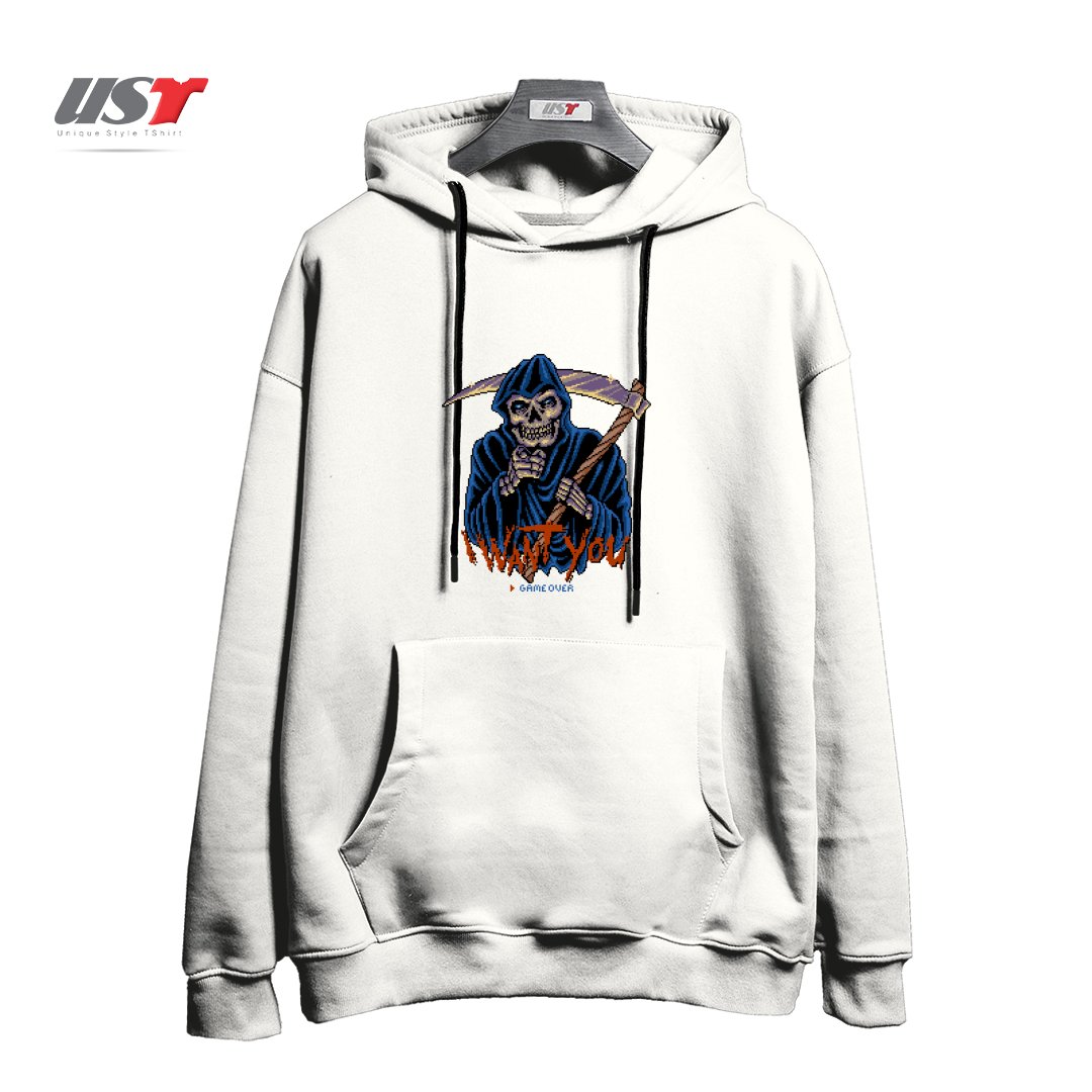 طرح I WANT YOU GAME OVER هودی اورسایزرنگ سفید