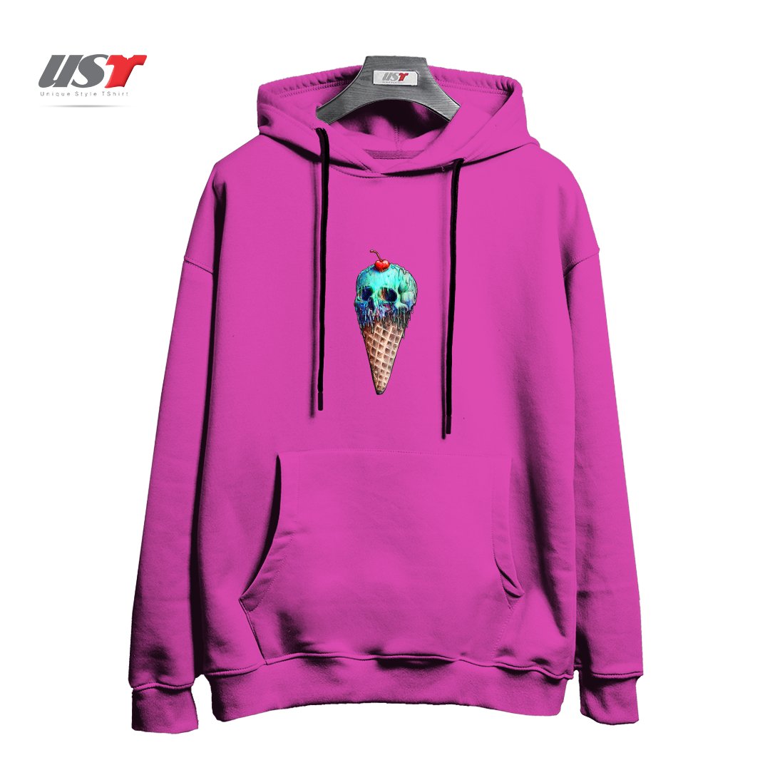 طرح ICE CREAM SKULL هودی اورسایزرنگ صورتی