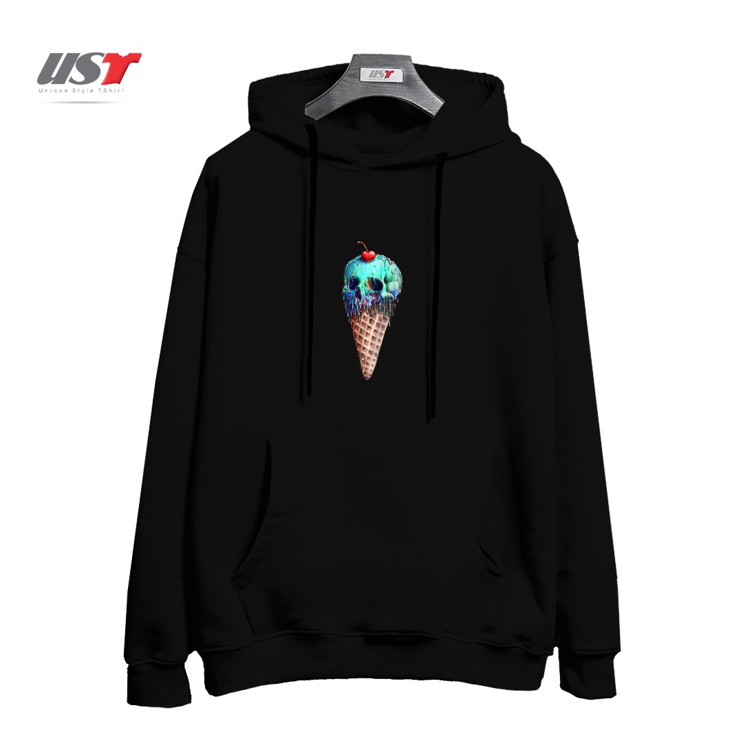 طرح ICE CREAM SKULL هودی اورسایزرنگ مشکی