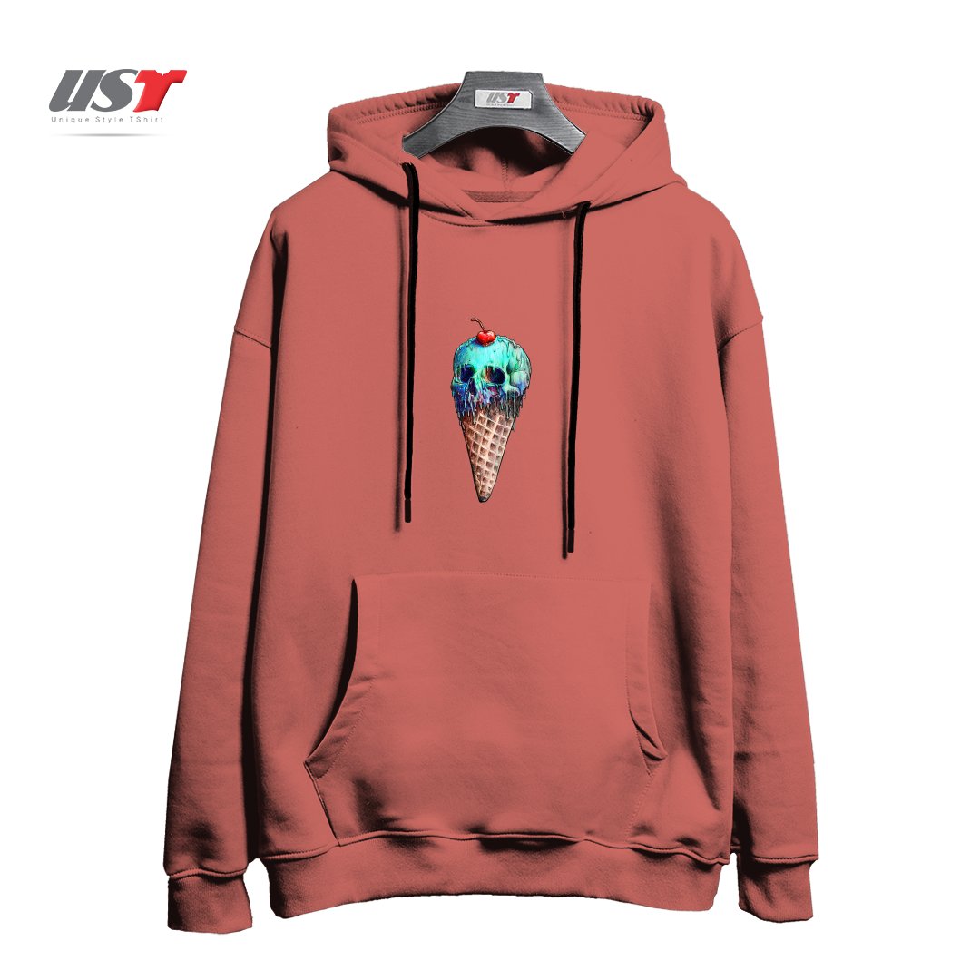 طرح ICE CREAM SKULL هودی اورسایزرنگ آجری