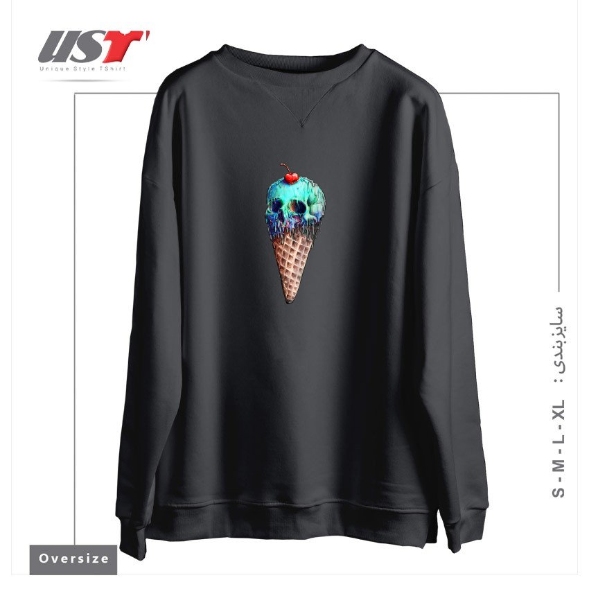 طرح ICE CREAM SKULL سوییشرت اورسایزرنگ دودی