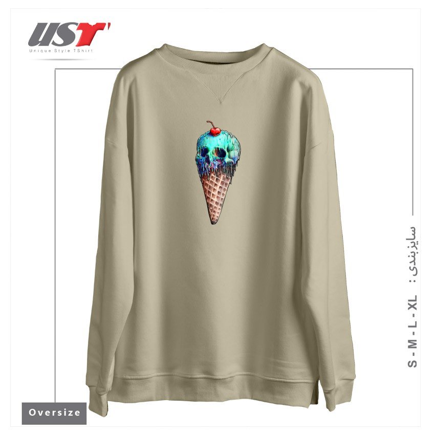 طرح ICE CREAM SKULL سوییشرت اورسایزرنگ نخودی