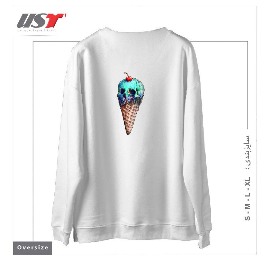 طرح ICE CREAM SKULL سوییشرت اورسایزرنگ سفید