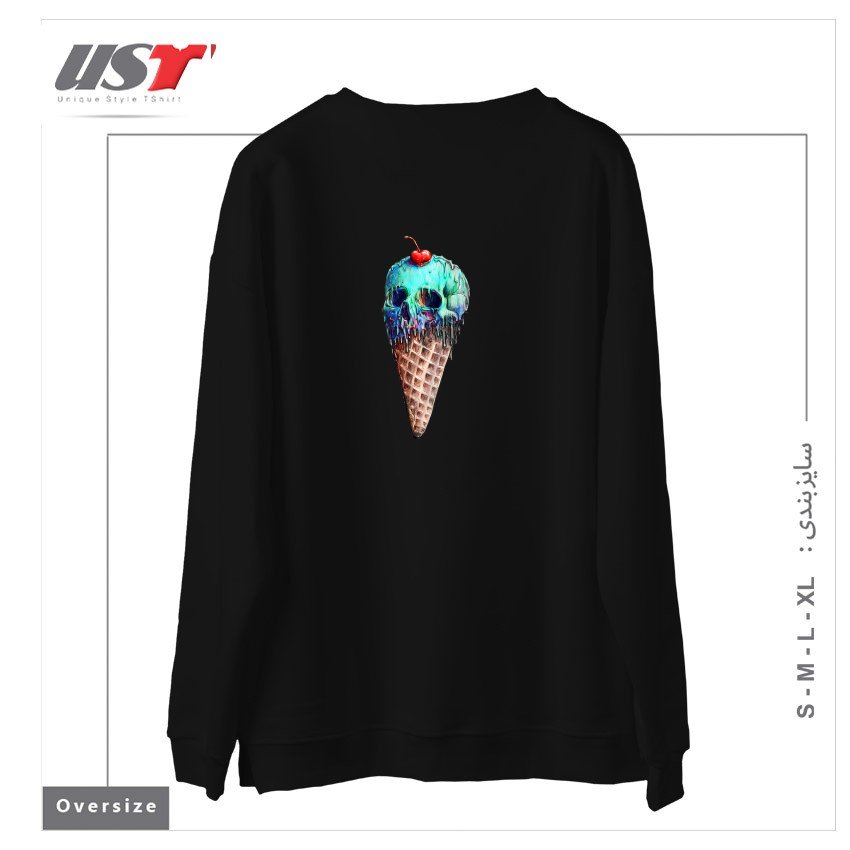 طرح ICE CREAM SKULL سوییشرت اورسایزرنگ مشکی