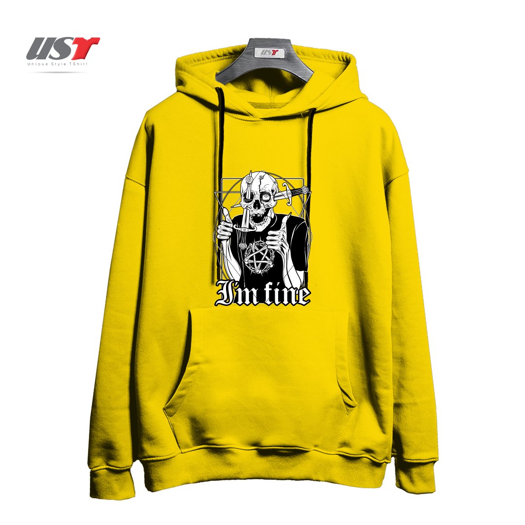 طرح I'M FINE هودی اورسایزرنگ زرد