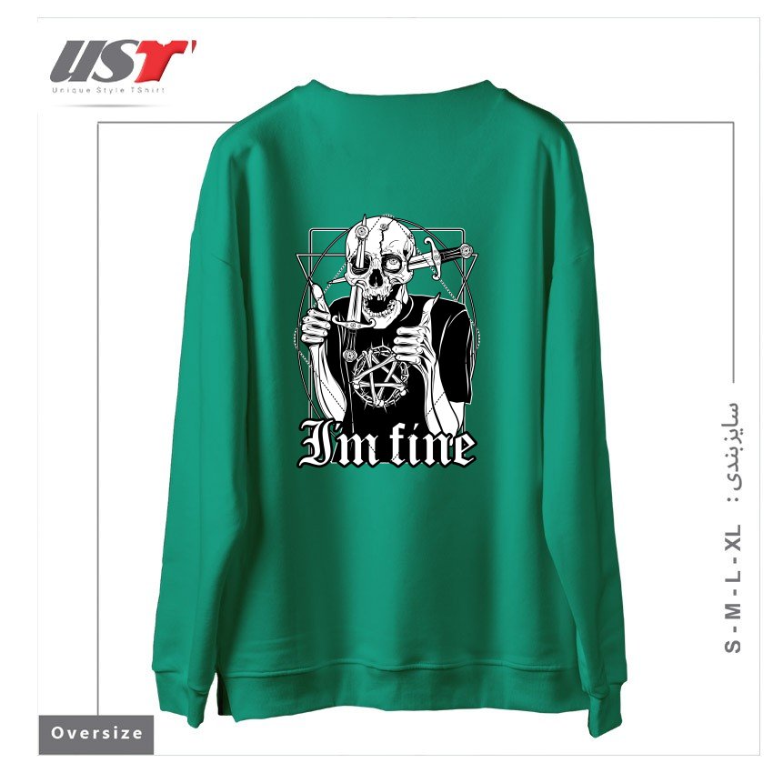 طرح I'M FINE سوییشرت اورسایزرنگ سبز سدری
