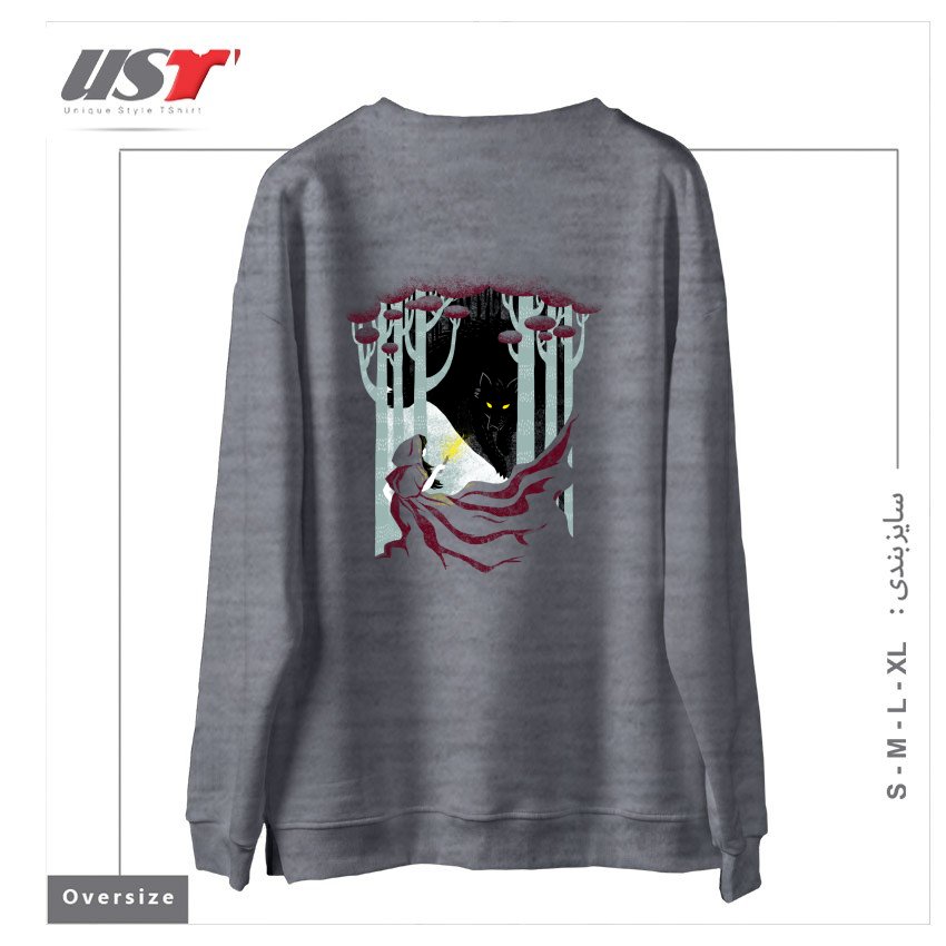طرح INTO THE WOODS سوییشرت اورسایزرنگ طوسی ملانژ