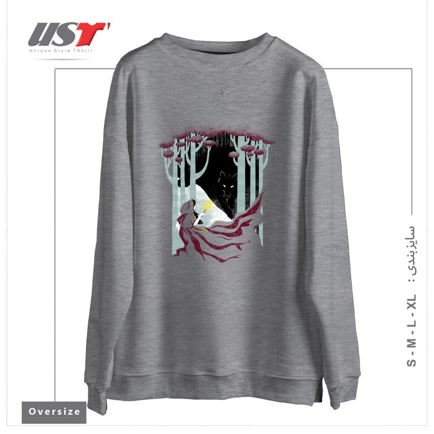 طرح INTO THE WOODS سوییشرت اورسایزرنگ طوسی ملانژ