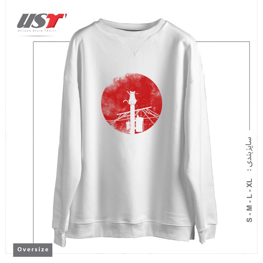 طرح ITACHI CAT سوییشرت اورسایزرنگ سفید
