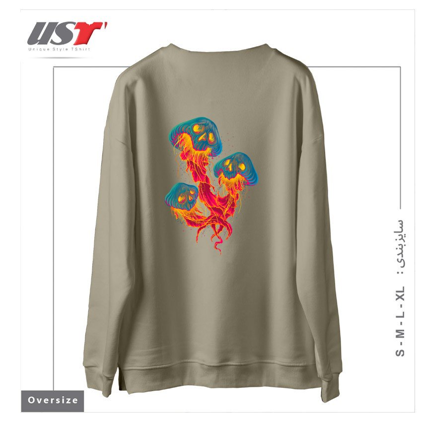 طرح JELLYSKULL سوییشرت اورسایزرنگ نخودی