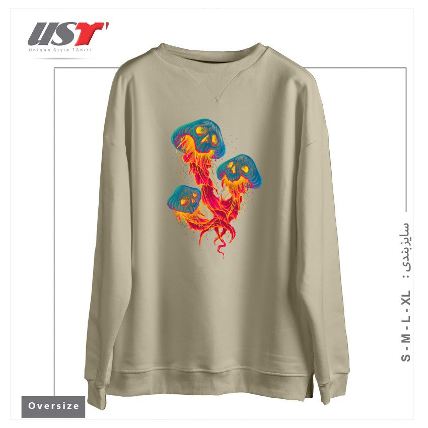 طرح JELLYSKULL سوییشرت اورسایزرنگ نخودی