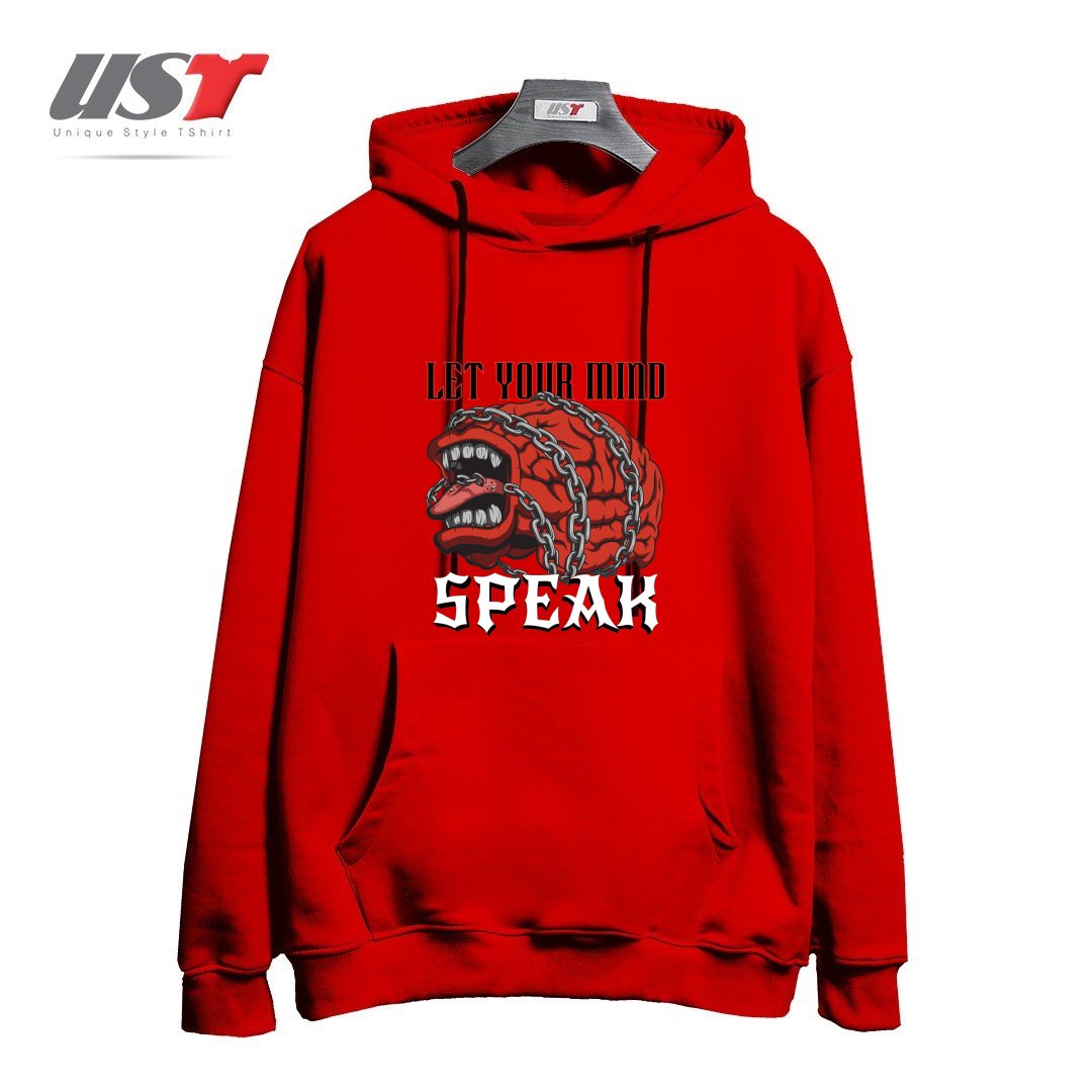 طرح LET YOUR MIND SPEAK هودی اورسایزرنگ قرمز