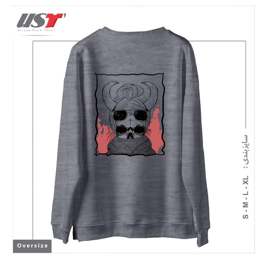 طرح LITTLE FOREST WITCH سوییشرت اورسایزرنگ طوسی ملانژ