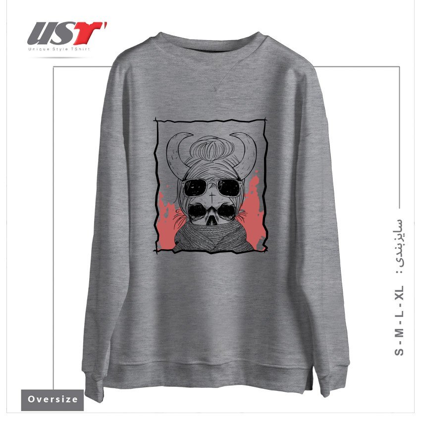 طرح LITTLE FOREST WITCH سوییشرت اورسایزرنگ طوسی ملانژ