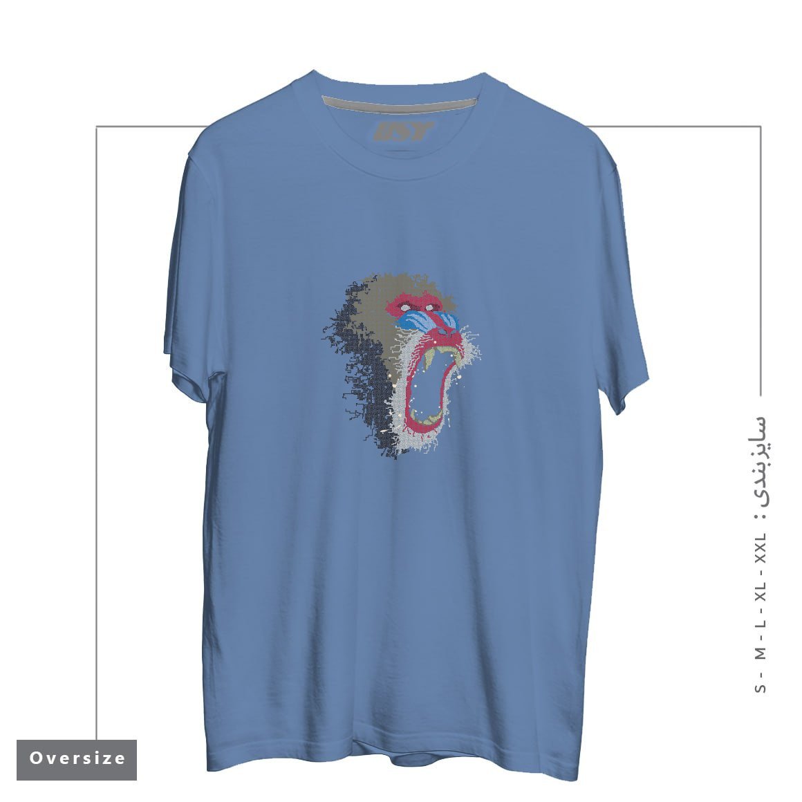 طرح MANDRILLUS SPHINX تیشرت اورسایزرنگ آبی نفتی