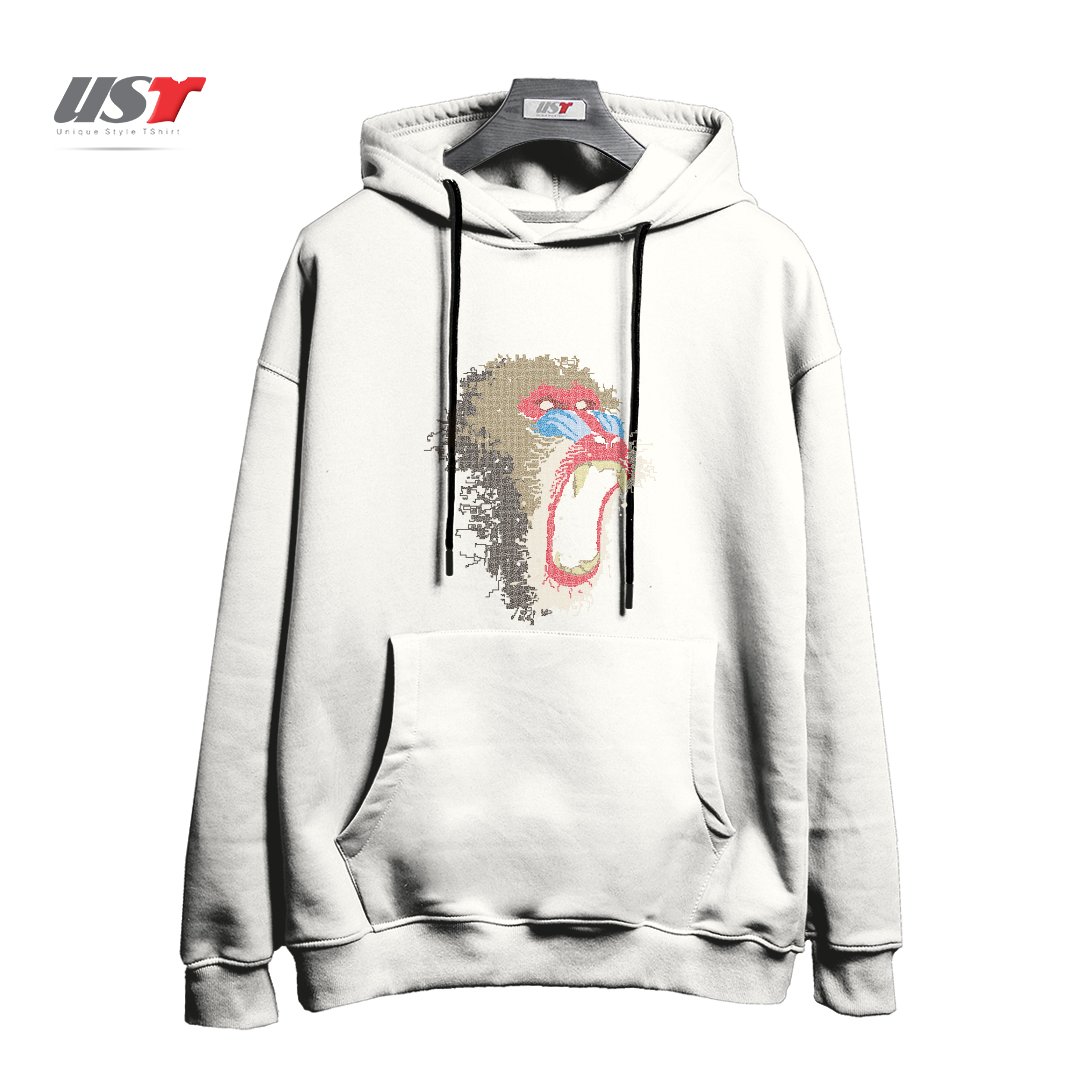 طرح MANDRILLUS SPHINX هودی اورسایزرنگ سفید