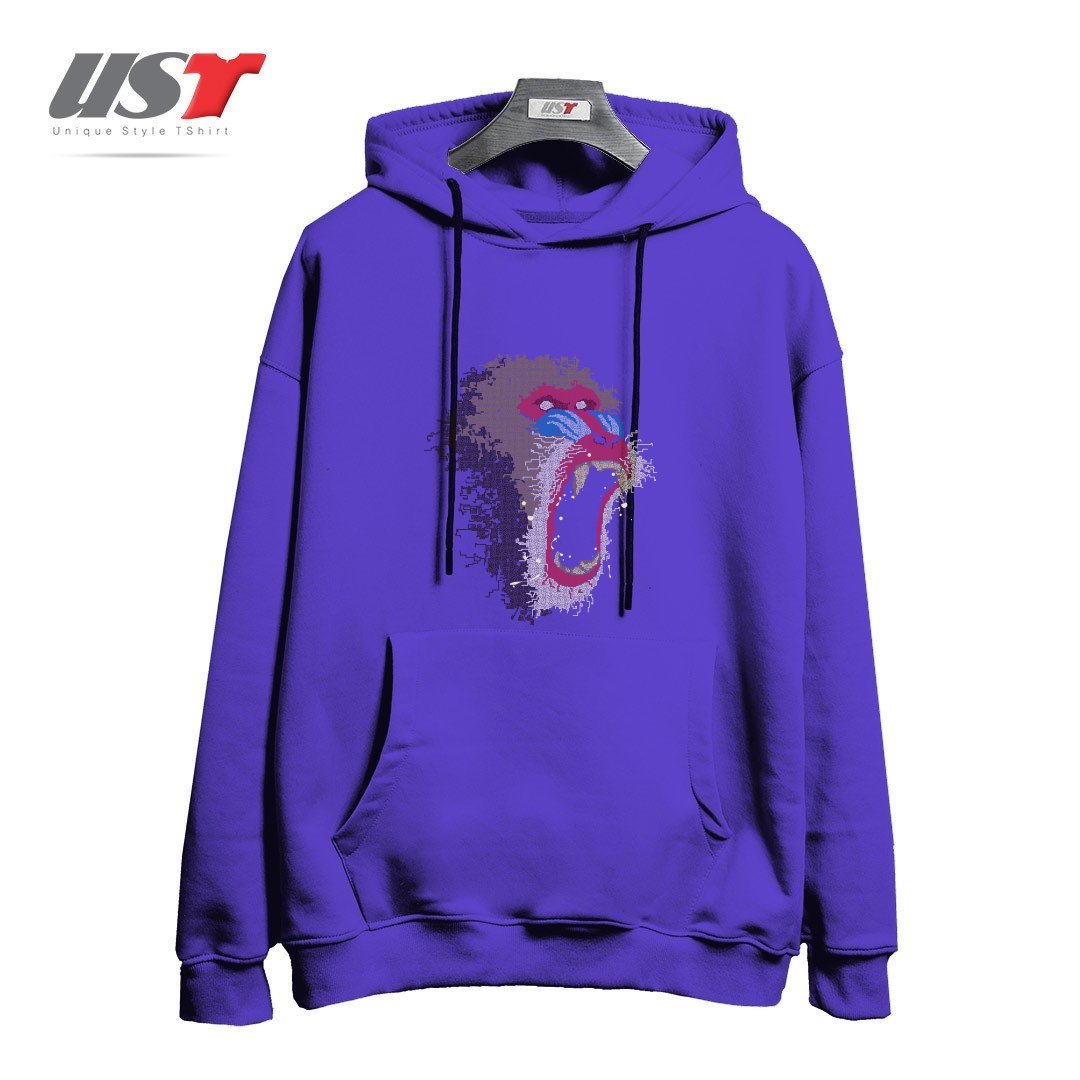 طرح MANDRILLUS SPHINX هودی اورسایزرنگ بنفش