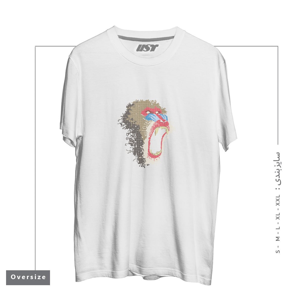 طرح MANDRILLUS SPHINX تیشرت اورسایزرنگ سفید