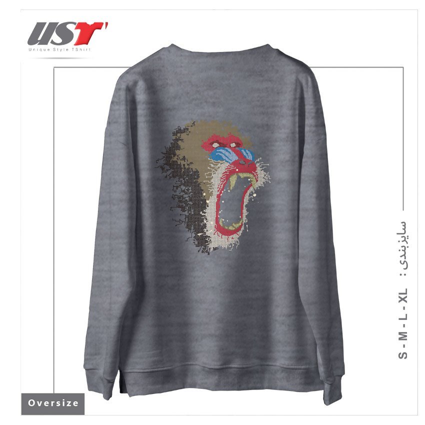 طرح MANDRILLUS SPHINX سوییشرت اورسایزرنگ طوسی ملانژ