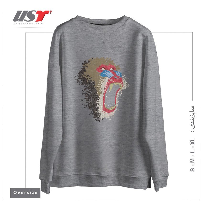 طرح MANDRILLUS SPHINX سوییشرت اورسایزرنگ طوسی ملانژ