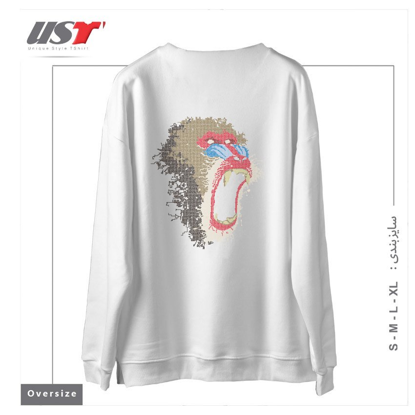 طرح MANDRILLUS SPHINX سوییشرت اورسایزرنگ سفید