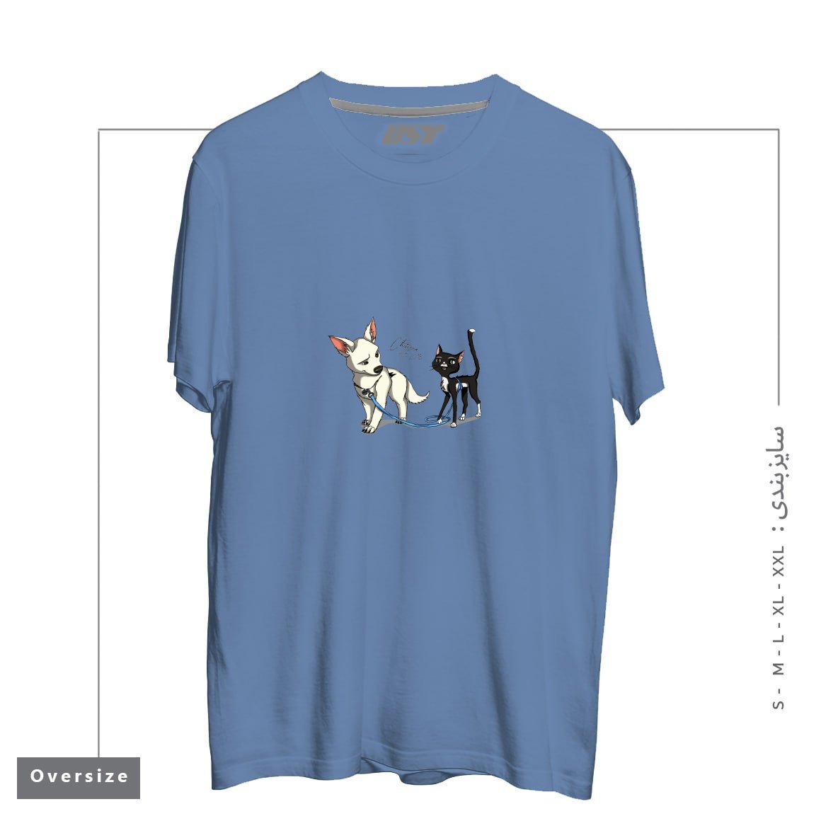 طرح BOLT AND MITTENS تیشرت اورسایزرنگ آبی نفتی