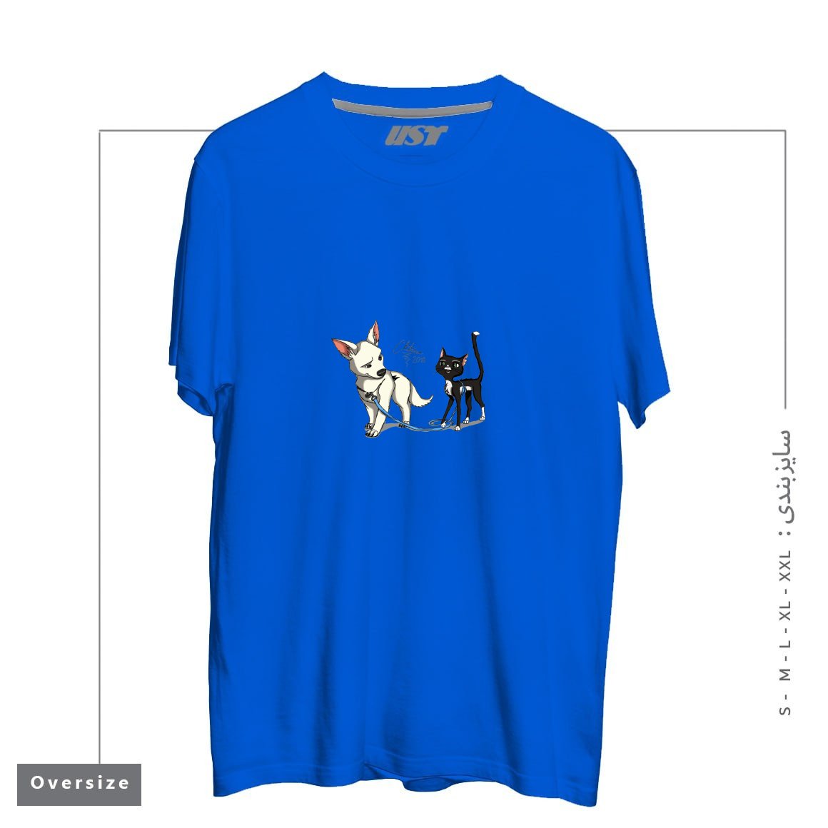 طرح BOLT AND MITTENS تیشرت اورسایزرنگ آبی شالی