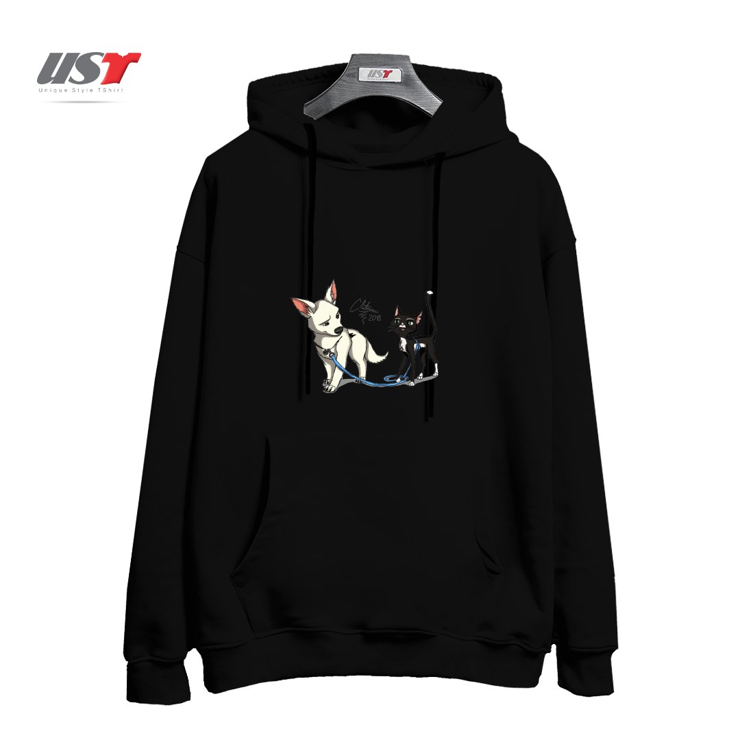 طرح BOLT AND MITTENS هودی اورسایزرنگ مشکی