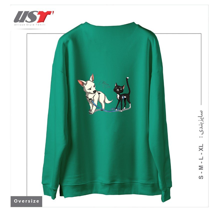 طرح BOLT AND MITTENS سوییشرت اورسایزرنگ سبز سدری