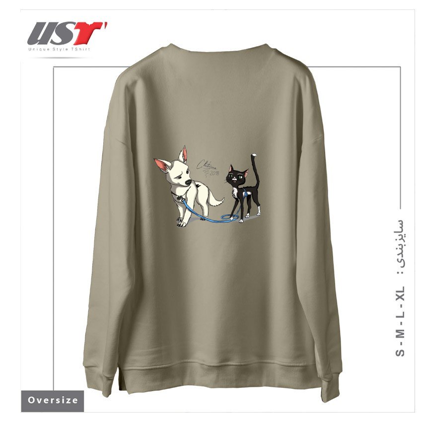 طرح BOLT AND MITTENS سوییشرت اورسایزرنگ نخودی