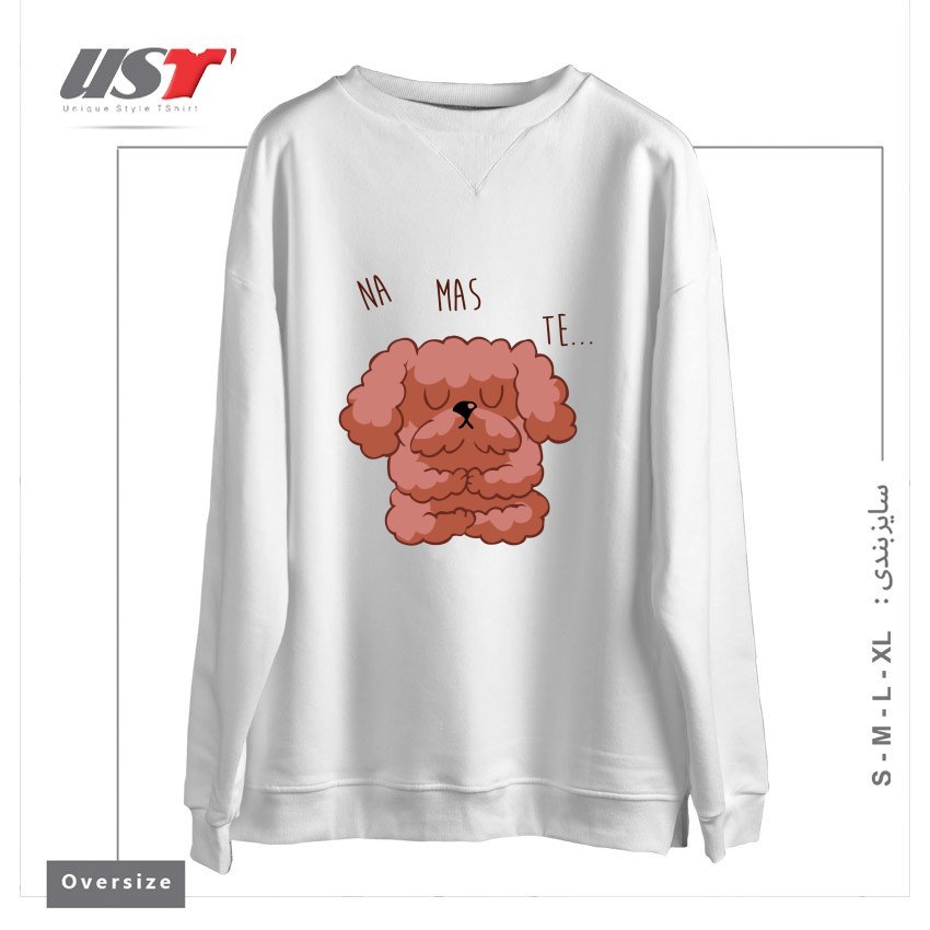 طرح NAMASTE POODLE سوییشرت اورسایزرنگ سفید
