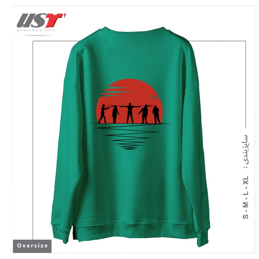 طرح MY ZOMBIE ART سوییشرت اورسایزرنگ سبز سدری