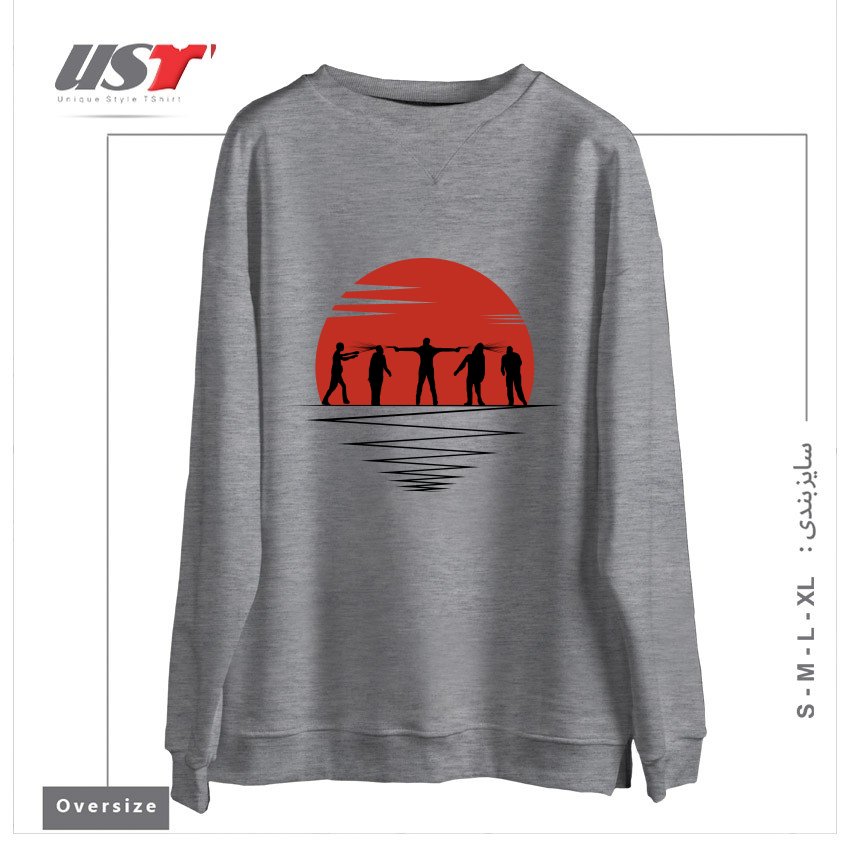 طرح MY ZOMBIE ART سوییشرت اورسایزرنگ طوسی ملانژ