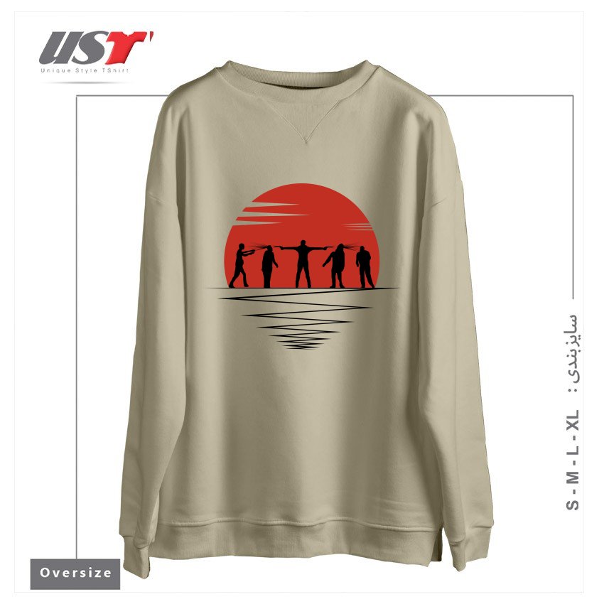 طرح MY ZOMBIE ART سوییشرت اورسایزرنگ نخودی