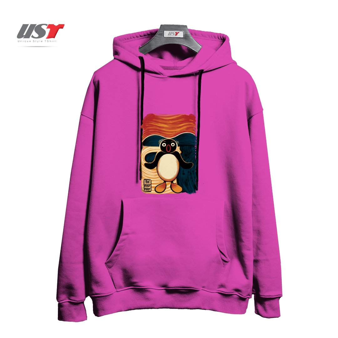 طرح NOOT NOOT SCREAM هودی اورسایزرنگ صورتی