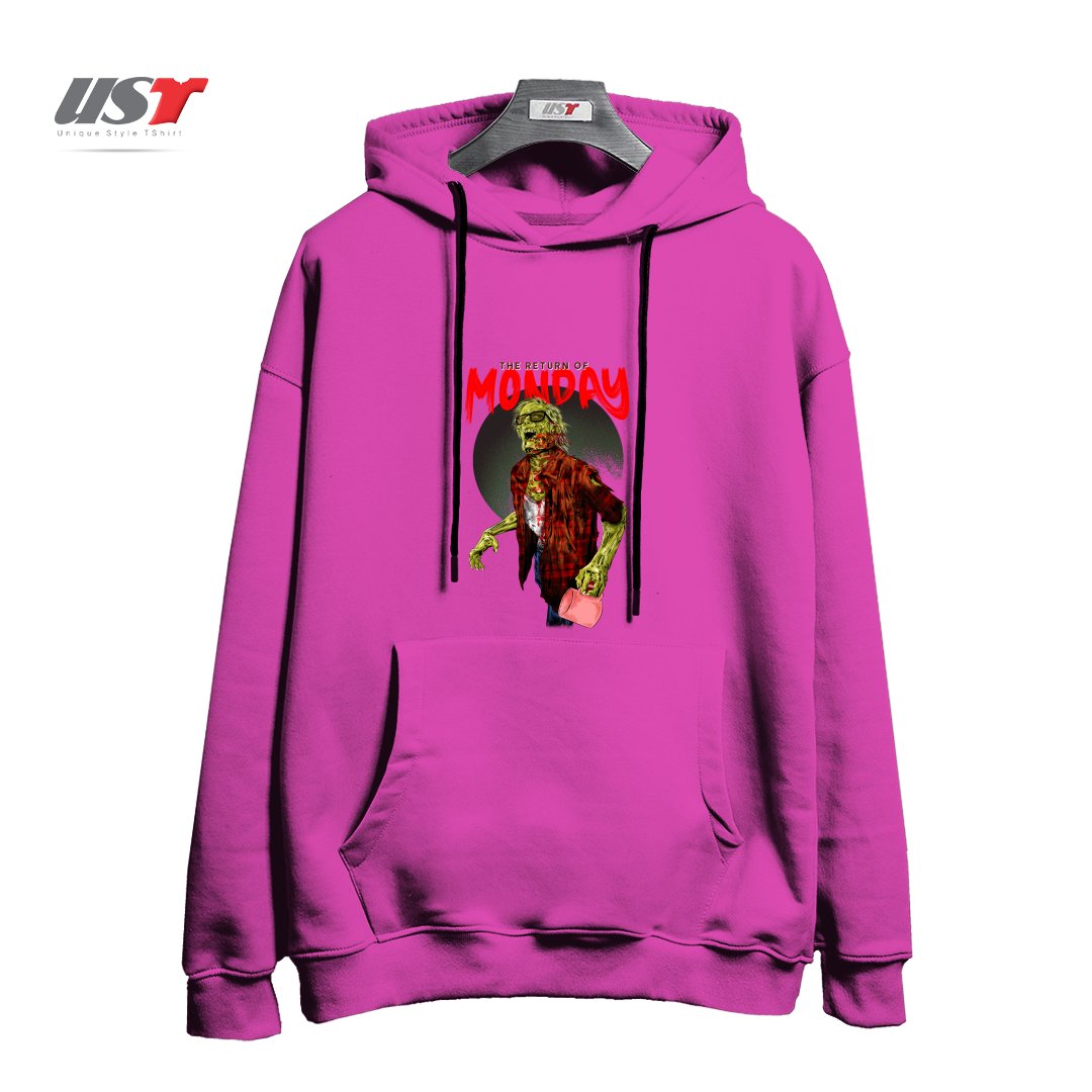 طرح THE RETURN OF MONDAY هودی اورسایزرنگ صورتی