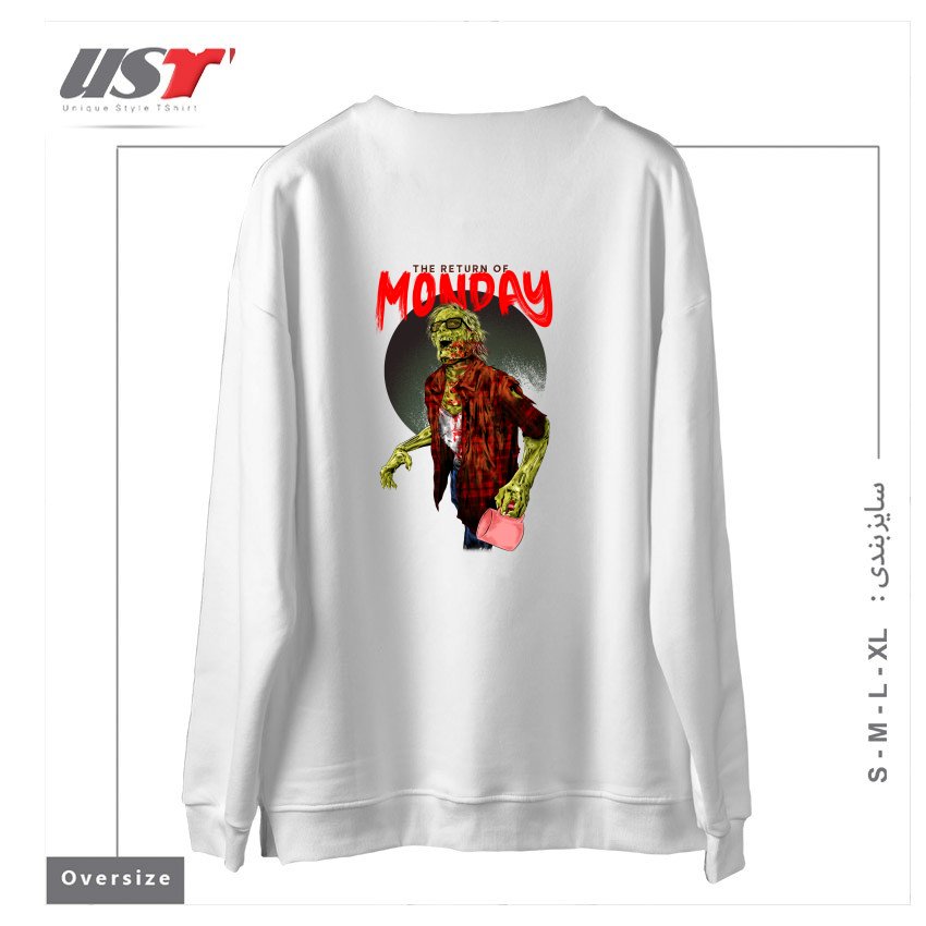 طرح THE RETURN OF MONDAY سوییشرت اورسایزرنگ سفید