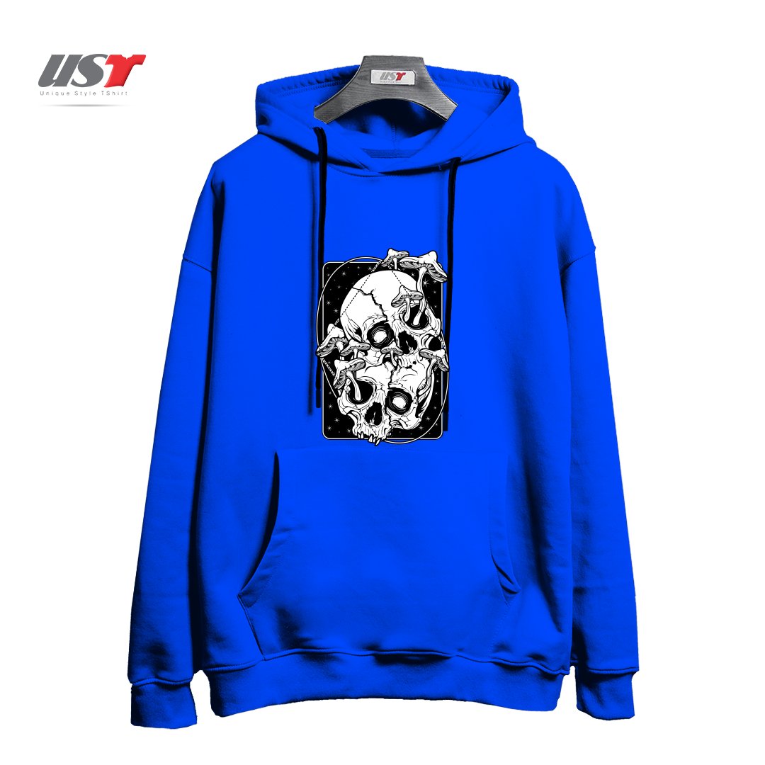 طرح OVERGROWN - MUSHROOMS GONE WILD هودی اورسایزرنگ آبی شالی